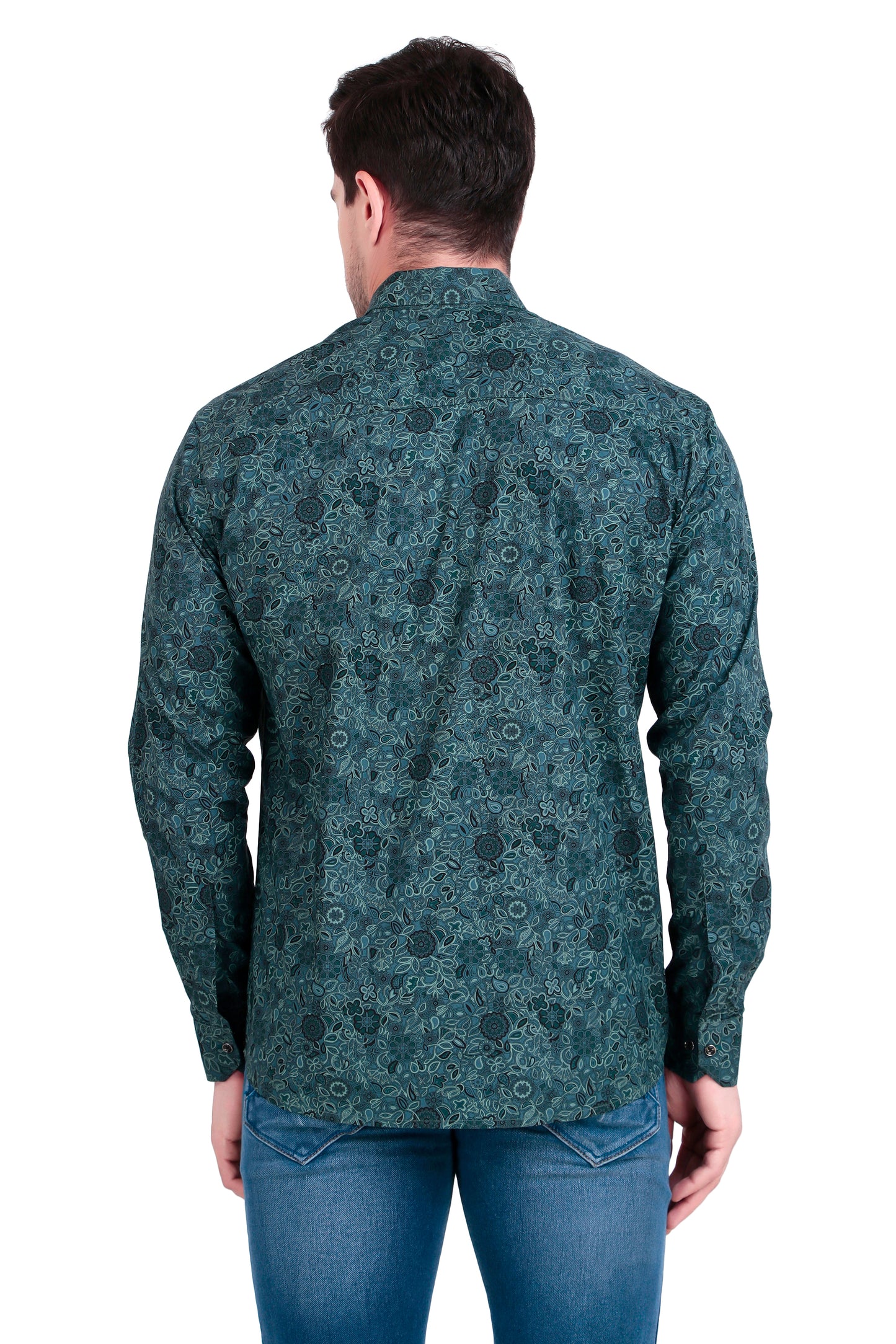 Regular Fit Green Floral Satin Shirt