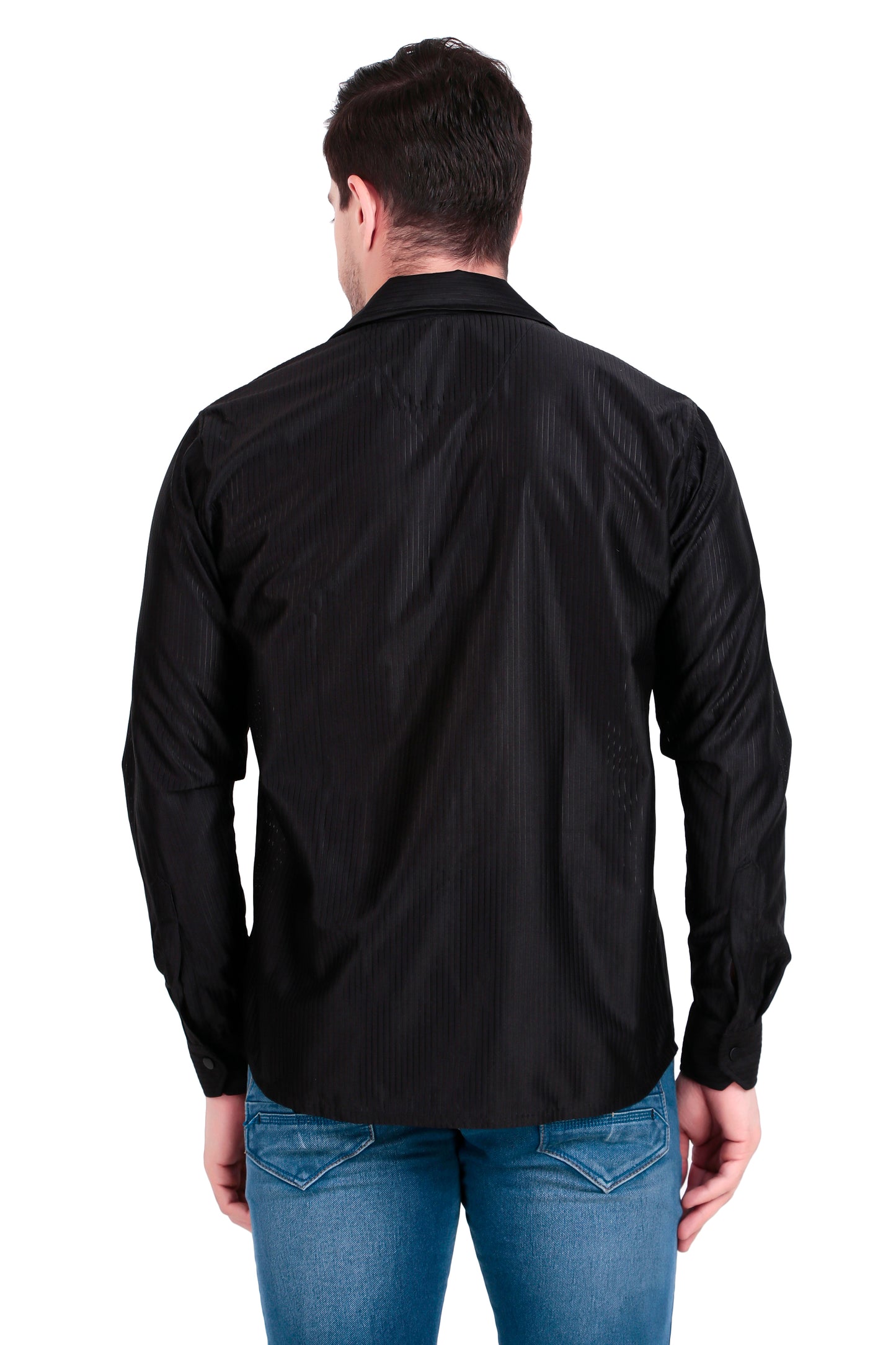 Code Textured Cuban Collar Black Shirt