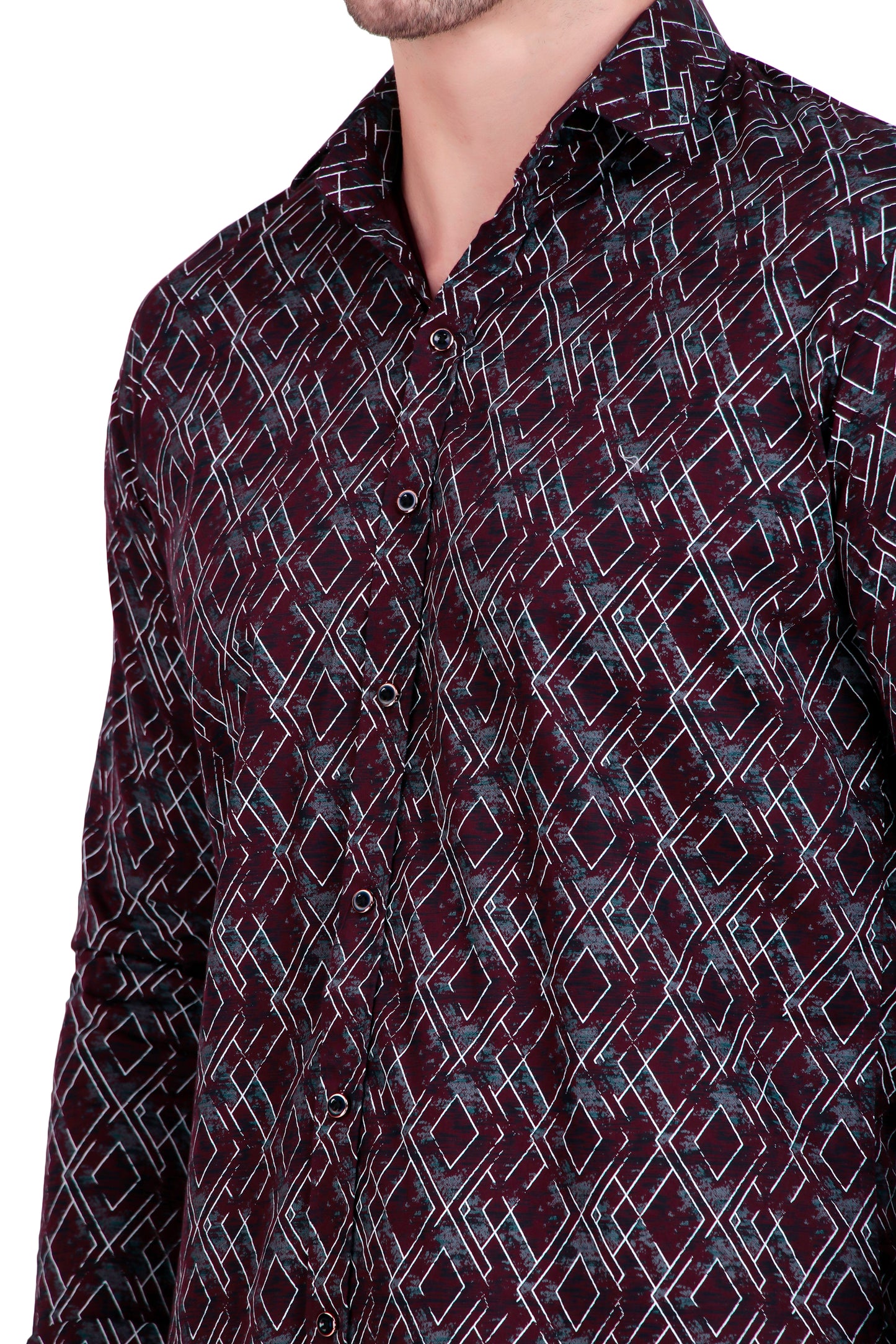 Men’s Satin Shirt with Criss-Cross Print with Regular Fit