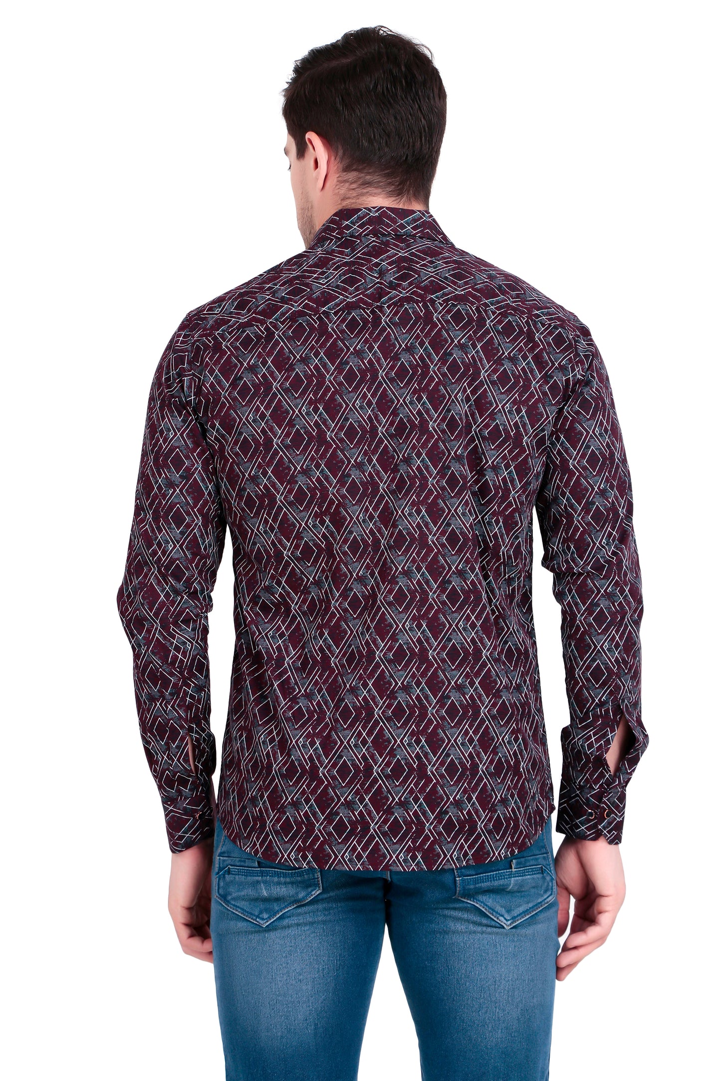 Men’s Satin Shirt with Criss-Cross Print with Regular Fit