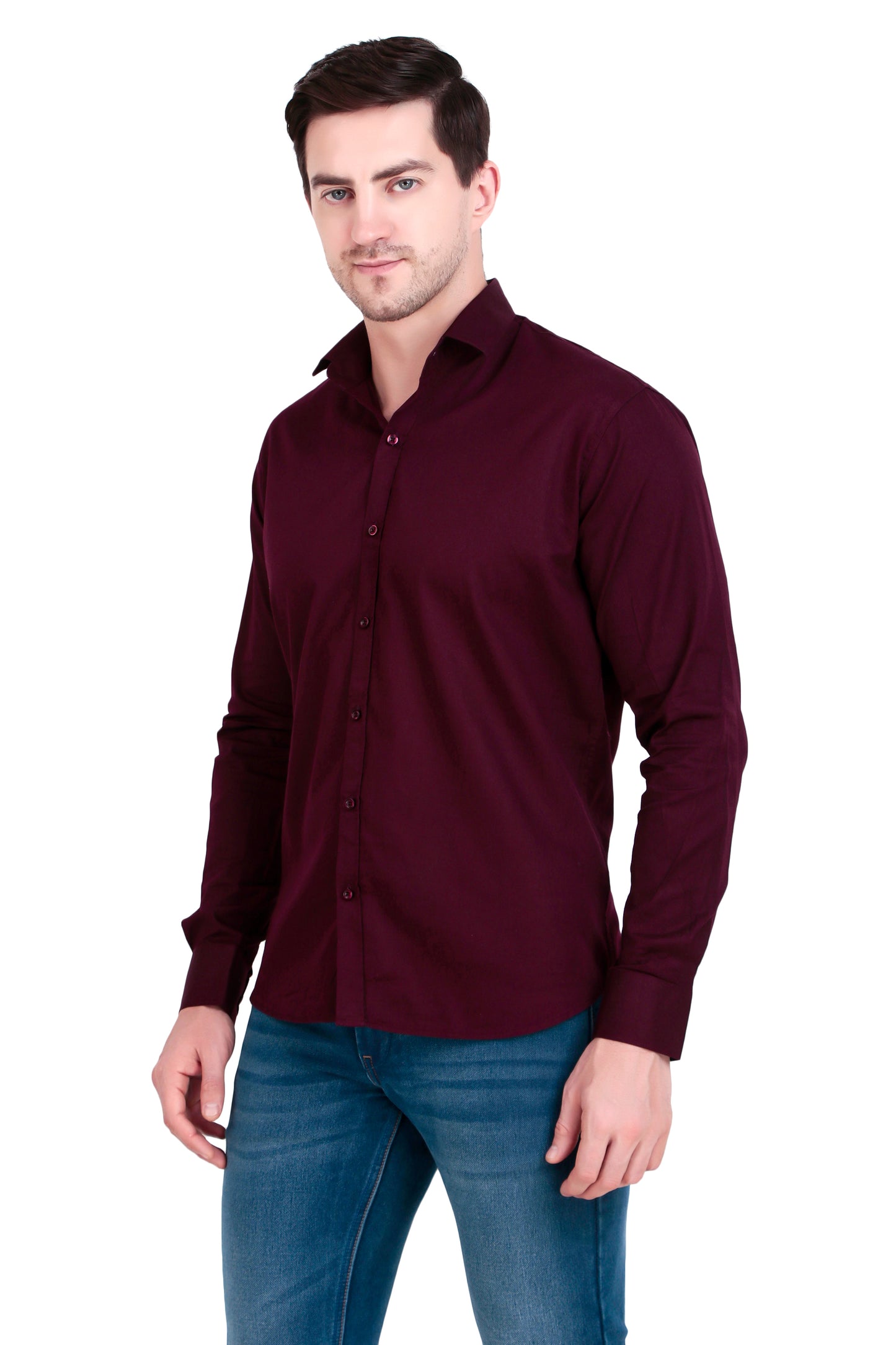 Men's Plain Maroon Satin Lycra Shirt