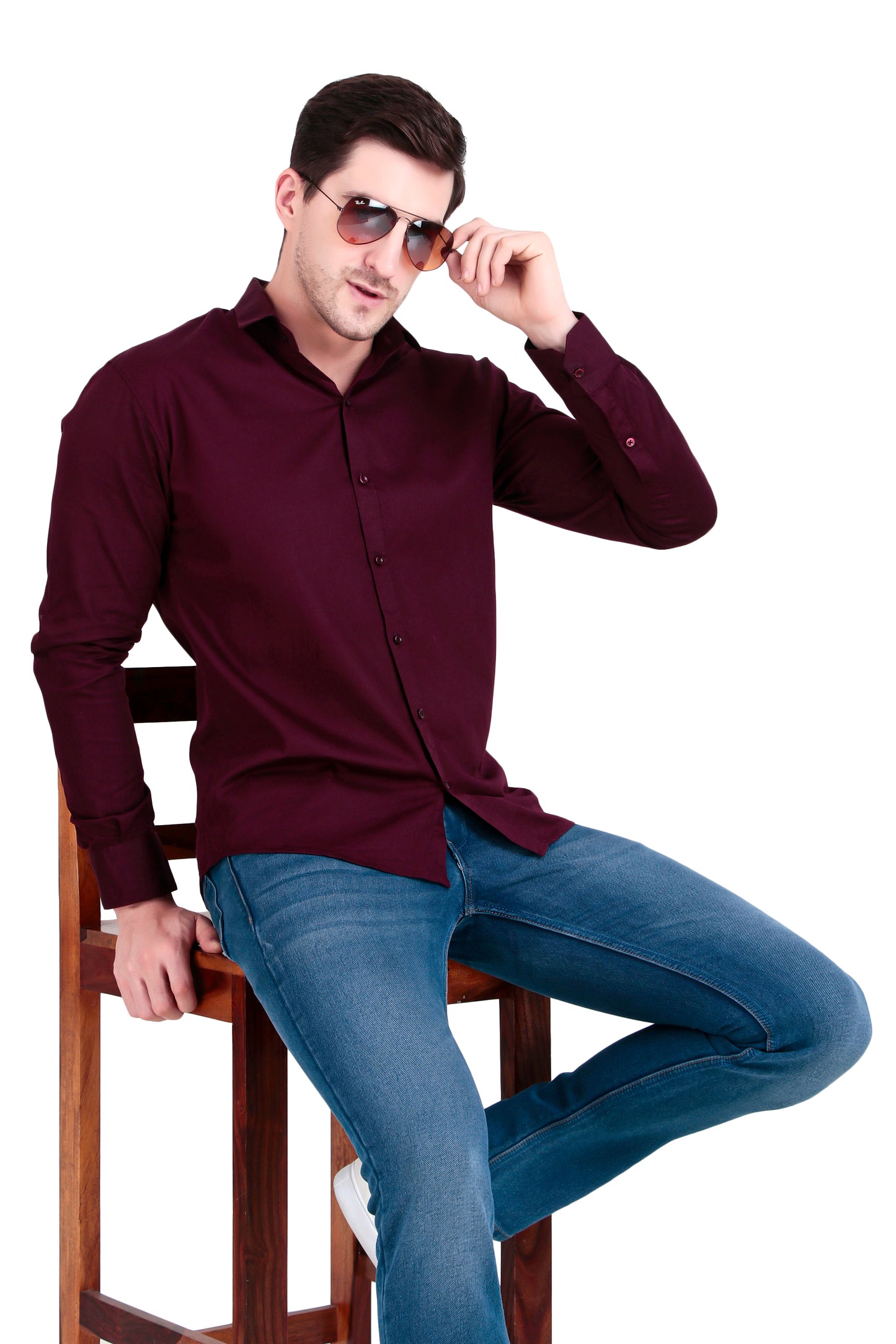 Men's Plain Maroon Satin Lycra Shirt