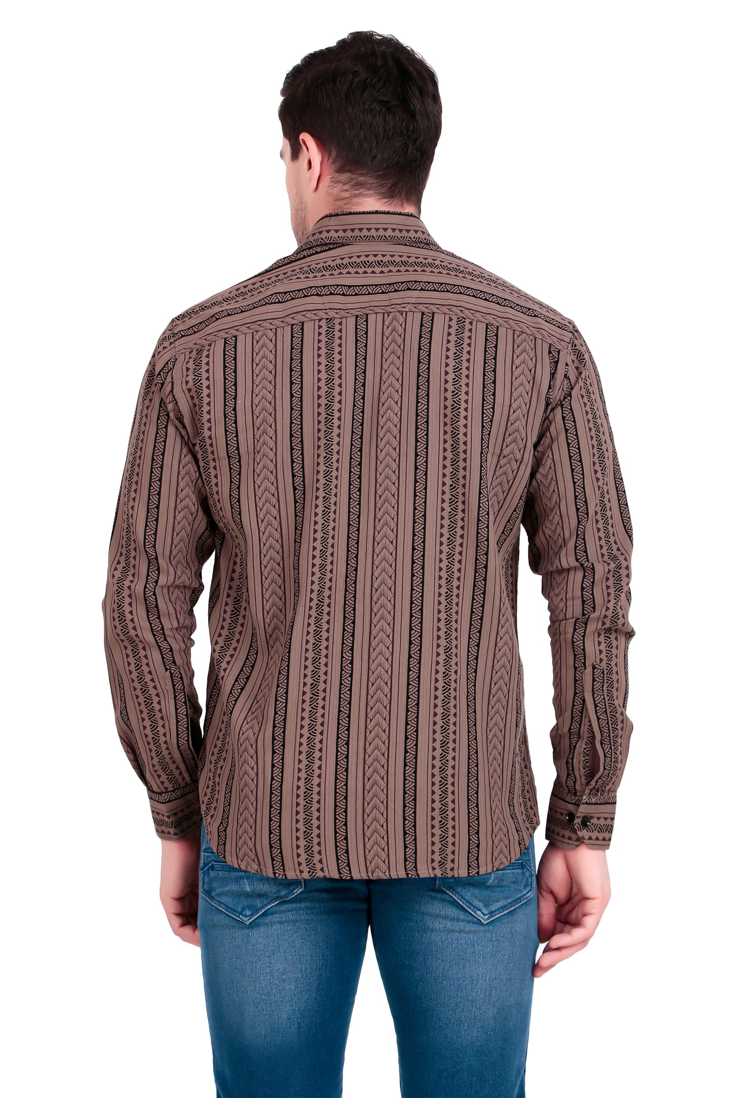 Men's Brown Cotton Striped Shirt With Detachable Hoodie