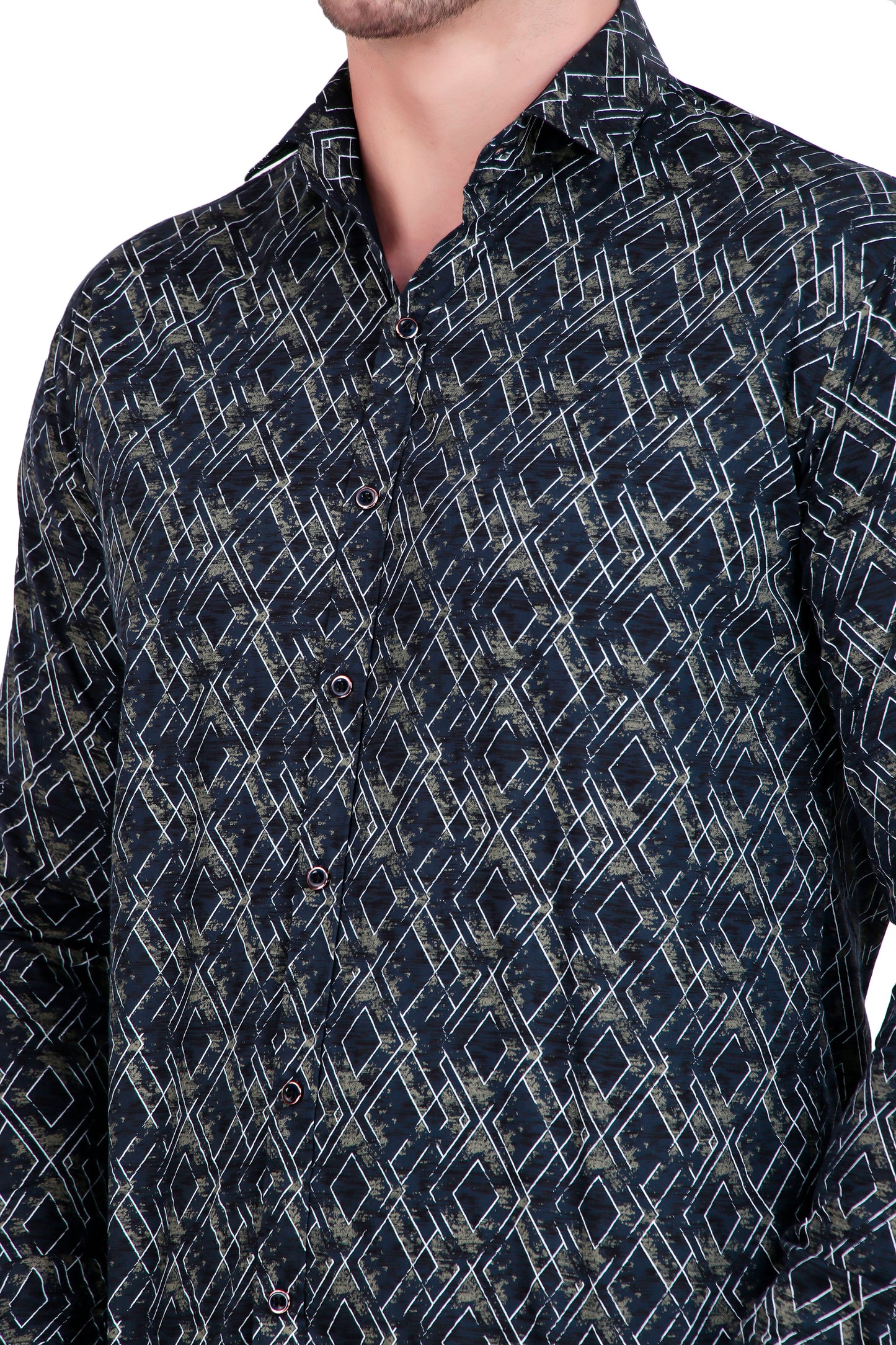 Men’s Satin Shirt with Criss-Cross Print with Regular Fit