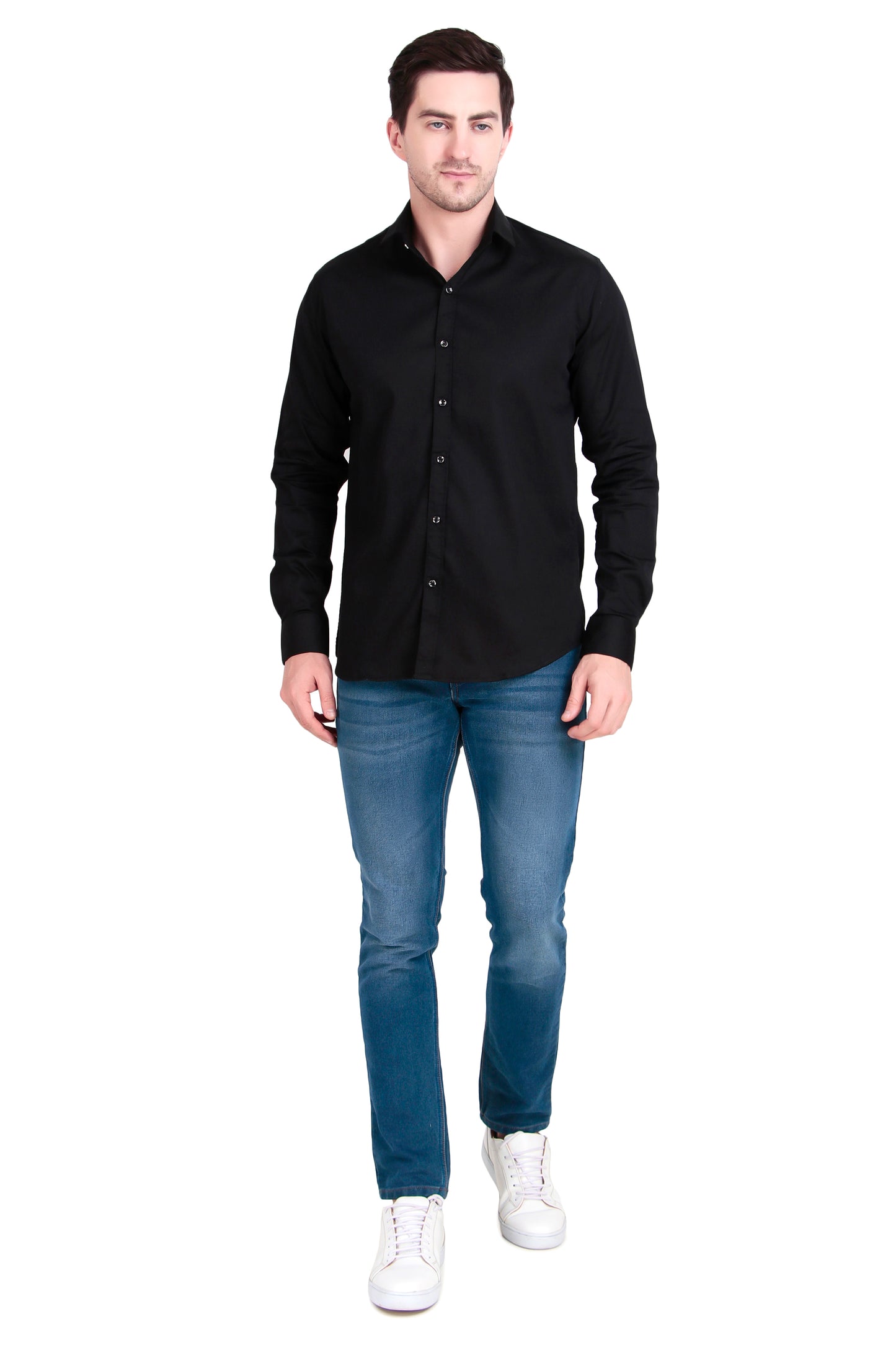 Men's Plain Zed Black Satin Lycra Shirt