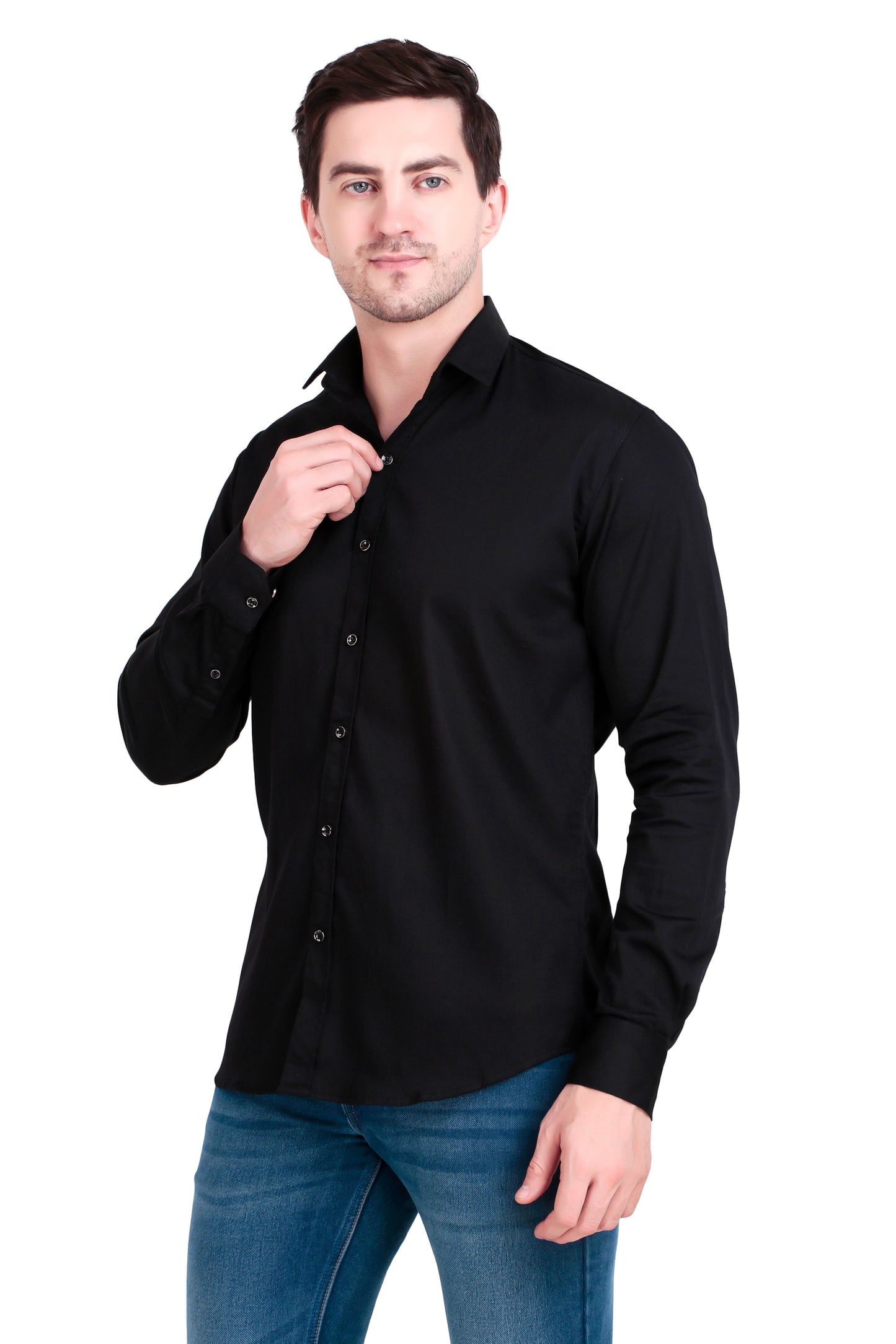 Men's Plain Zed Black Satin Lycra Shirt