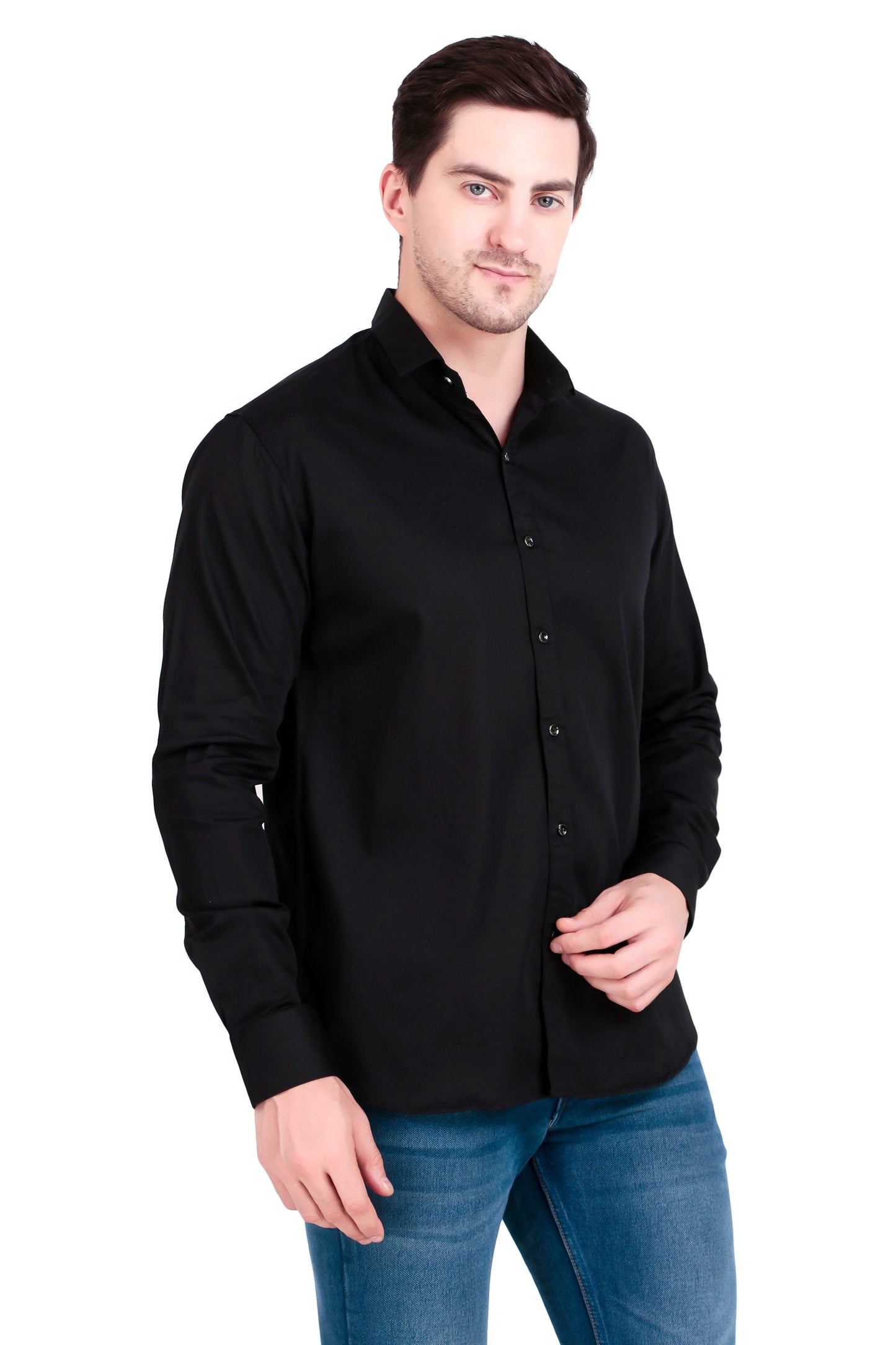 Men's Plain Zed Black Satin Lycra Shirt