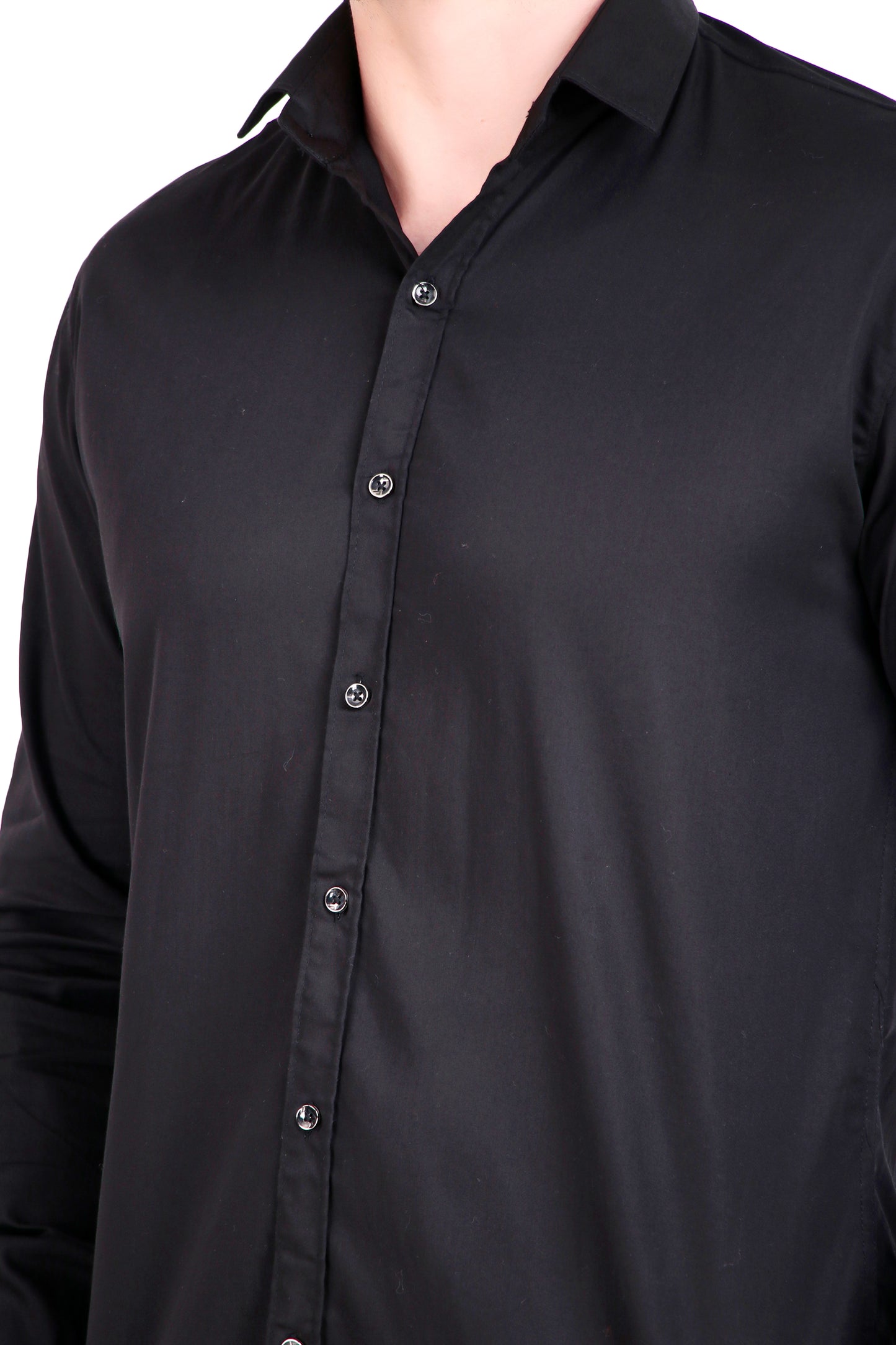 Men's Plain Zed Black Satin Lycra Shirt