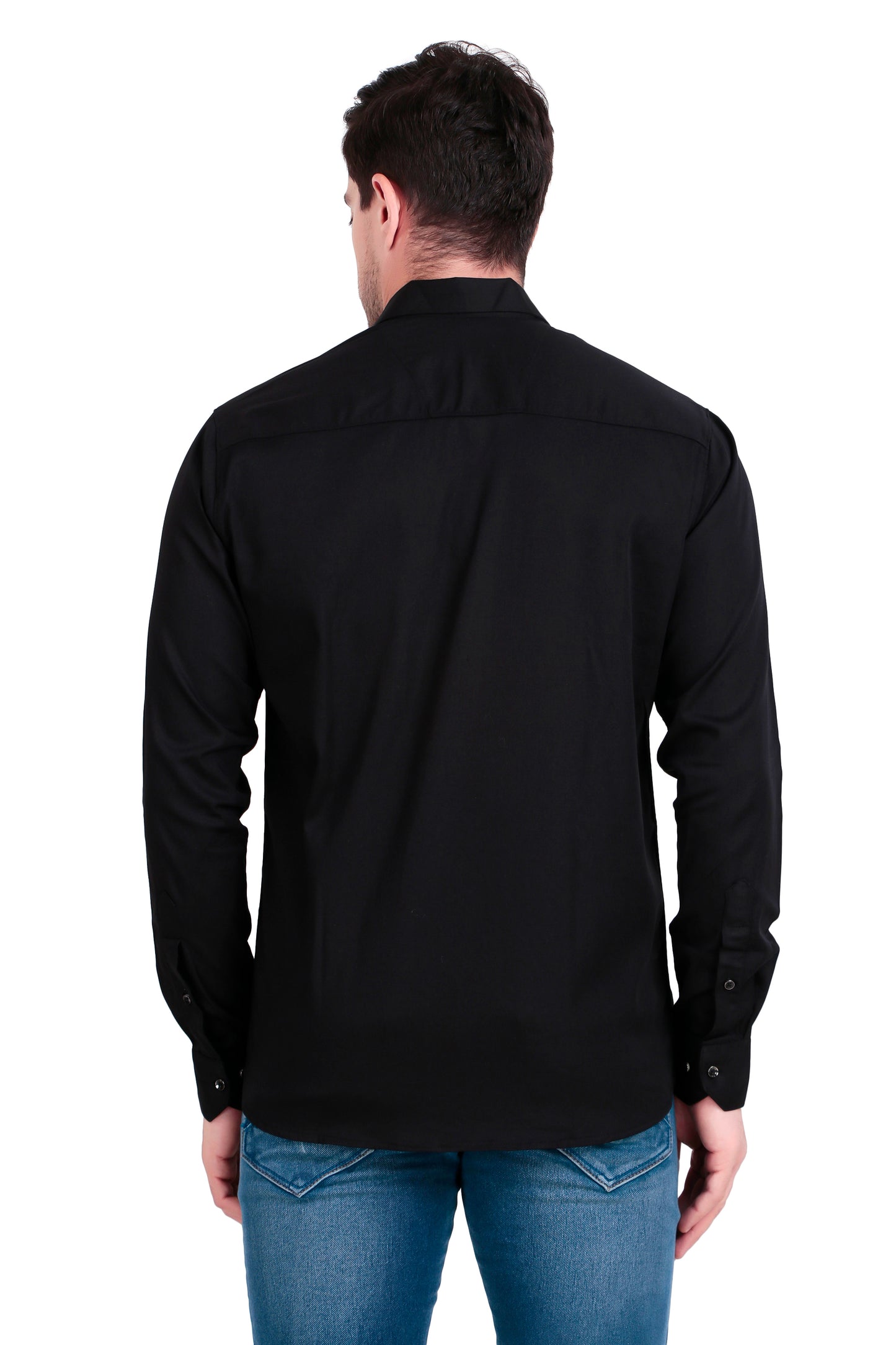 Men's Plain Zed Black Satin Lycra Shirt