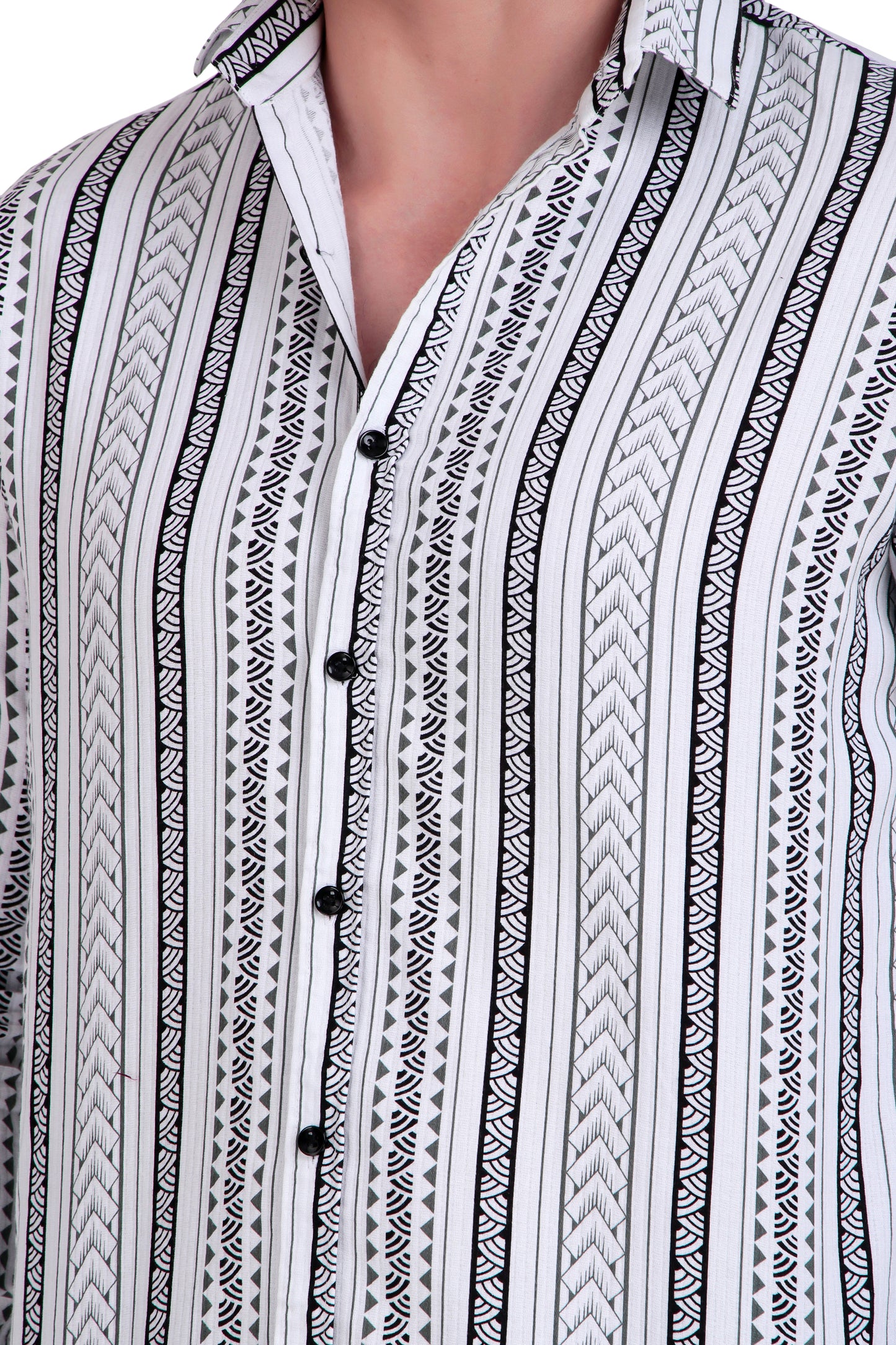 Men's marble white Cotton Striped Shirt With Detachable Hoodie