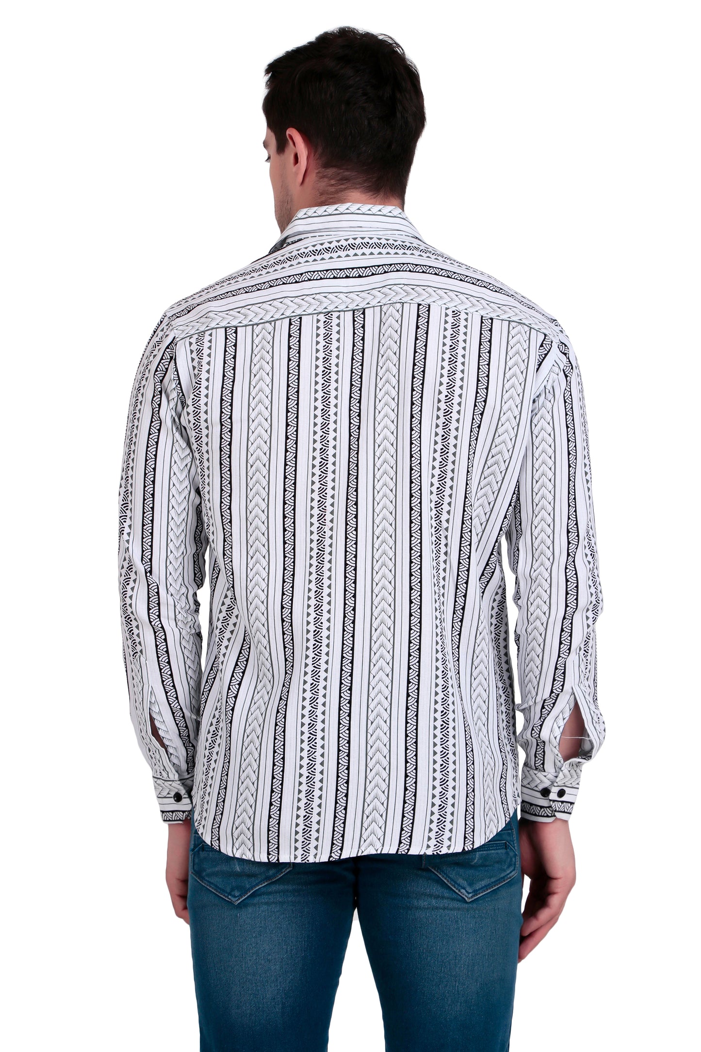 Men's marble white Cotton Striped Shirt With Detachable Hoodie