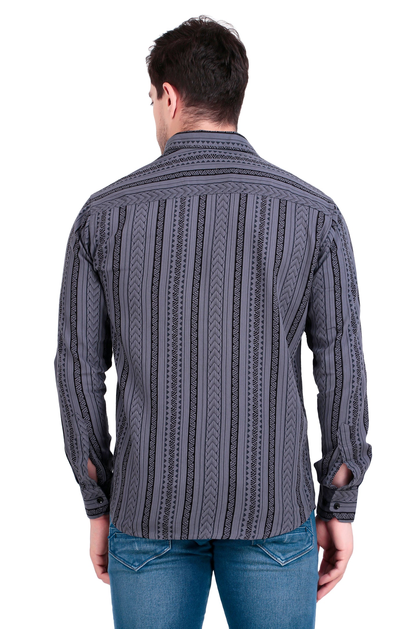 Men's Slate grey Cotton Striped Shirt With Detachable Hoodie