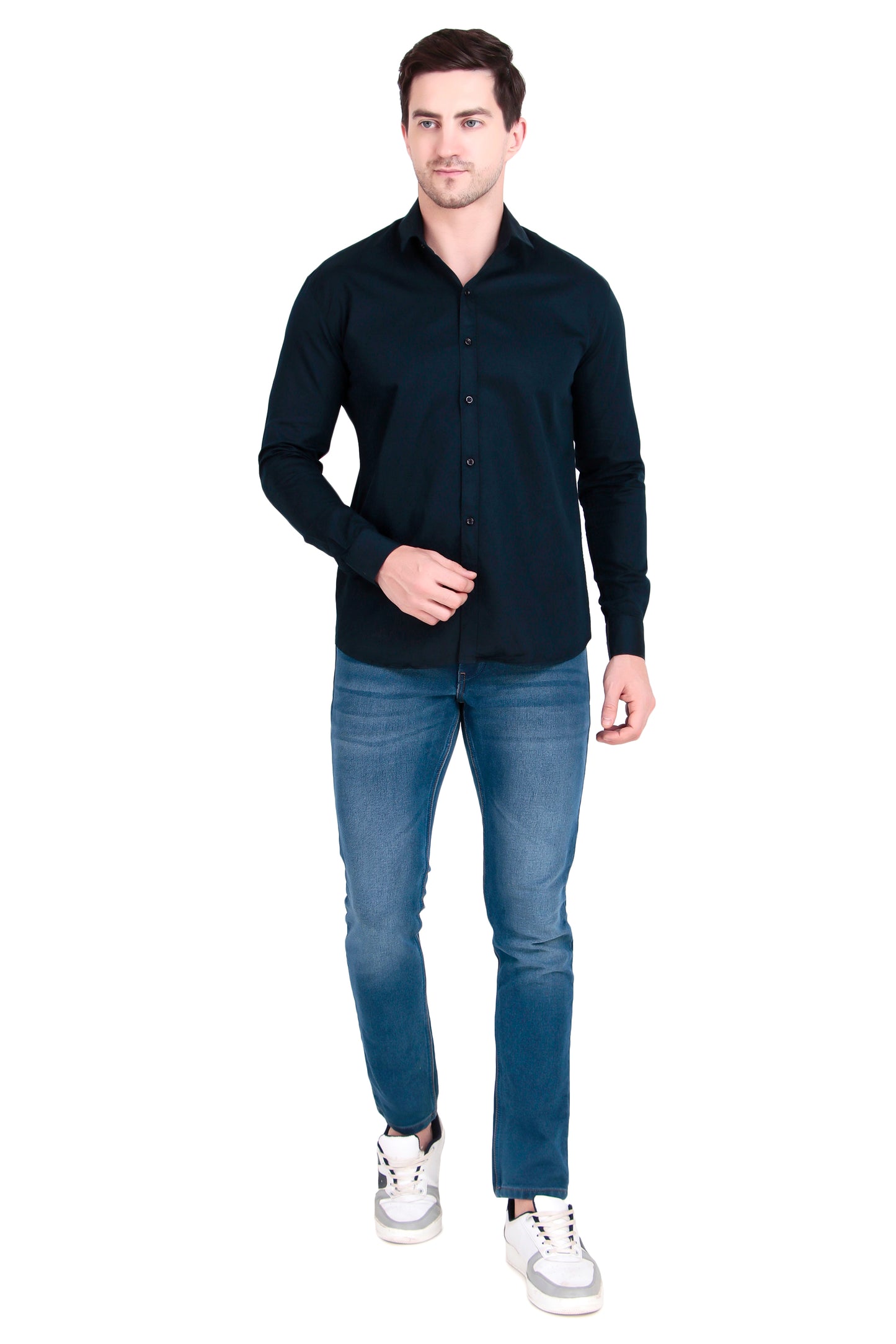 Regular Fit Plain Navy Blue Oxford Shirt
