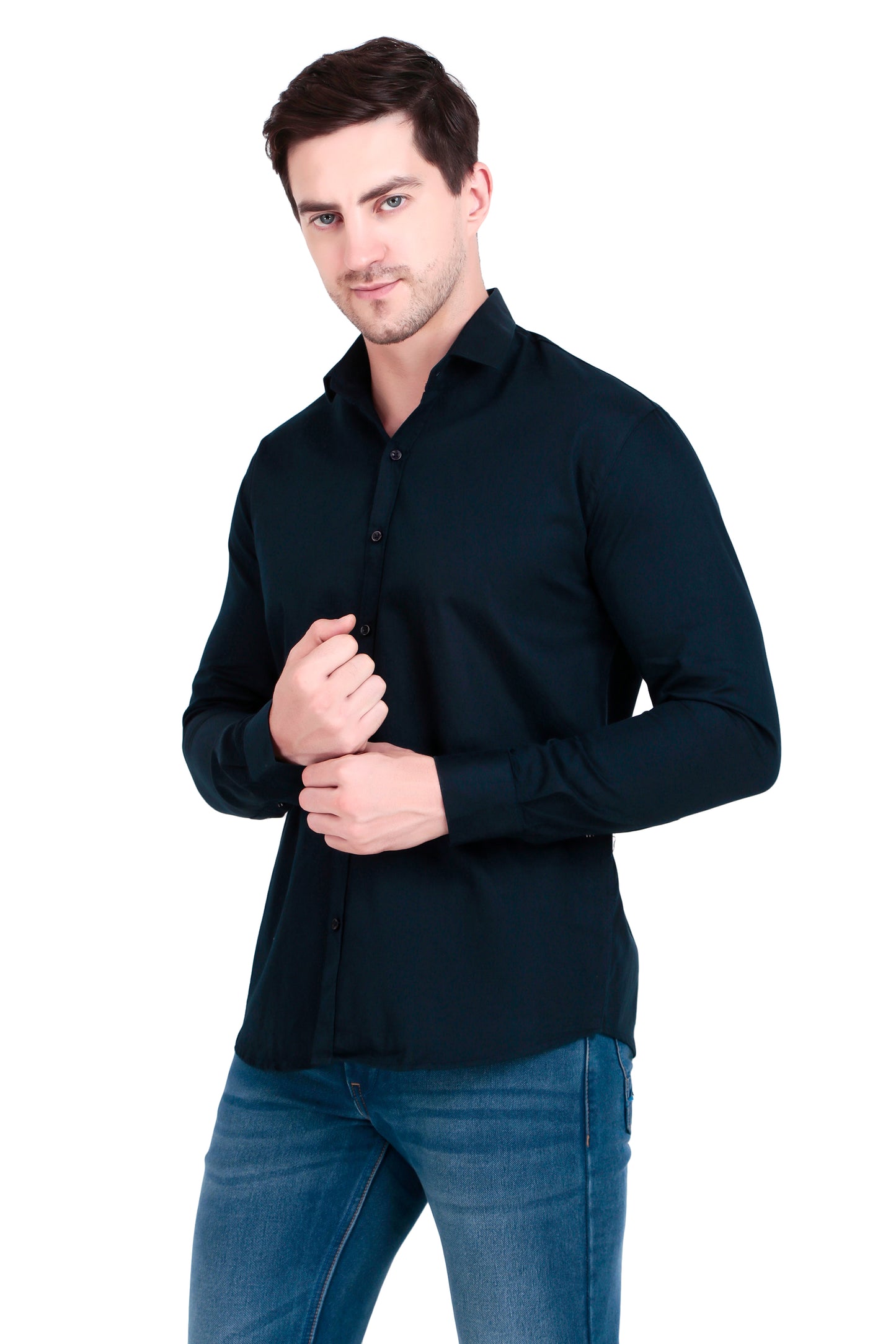 Regular Fit Plain Navy Blue Oxford Shirt