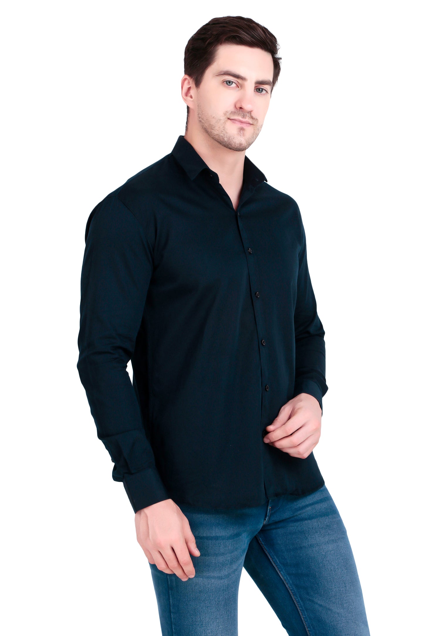 Regular Fit Plain Navy Blue Oxford Shirt