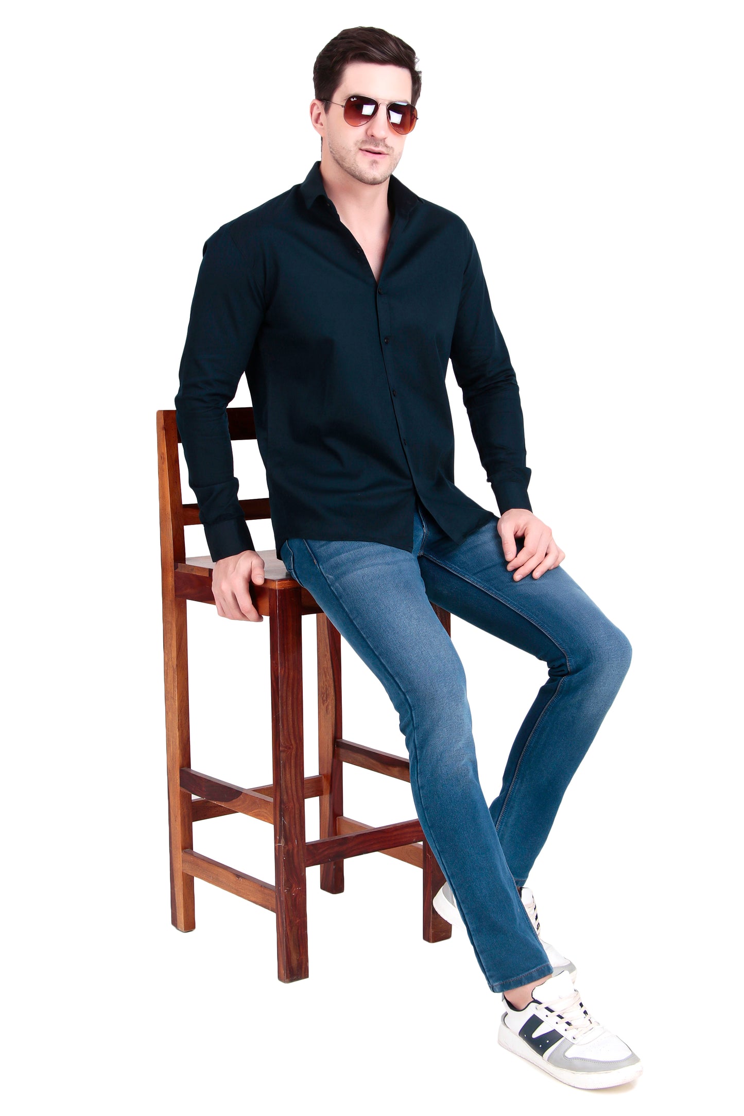 Regular Fit Plain Navy Blue Oxford Shirt