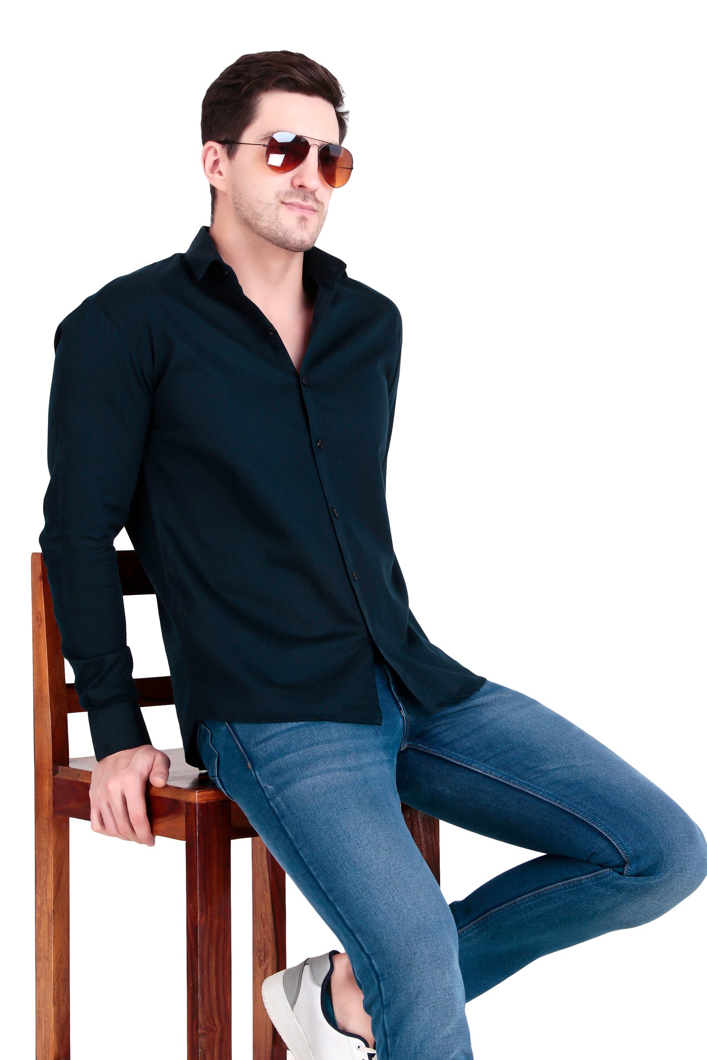 Regular Fit Plain Navy Blue Oxford Shirt