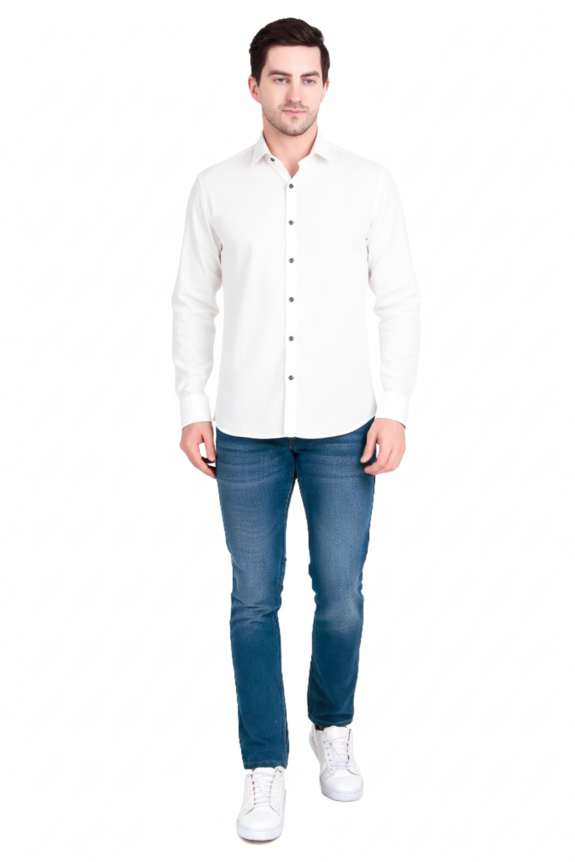 Men's Plain Pearl White Satin Shirt