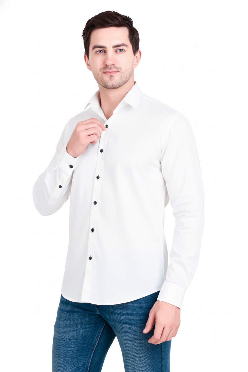 Men's Plain Pearl White Satin Shirt