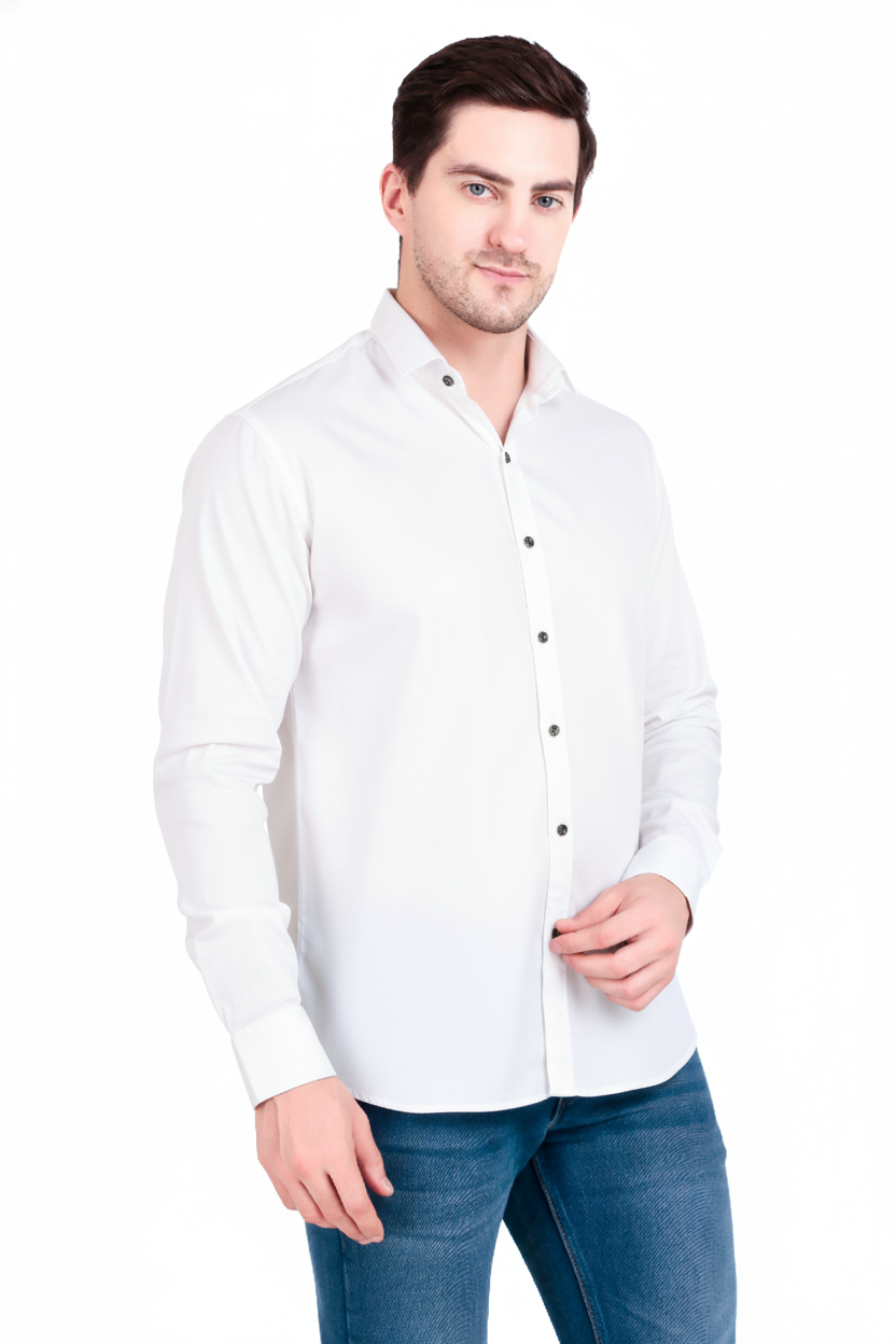Men's Plain Pearl White Satin Shirt