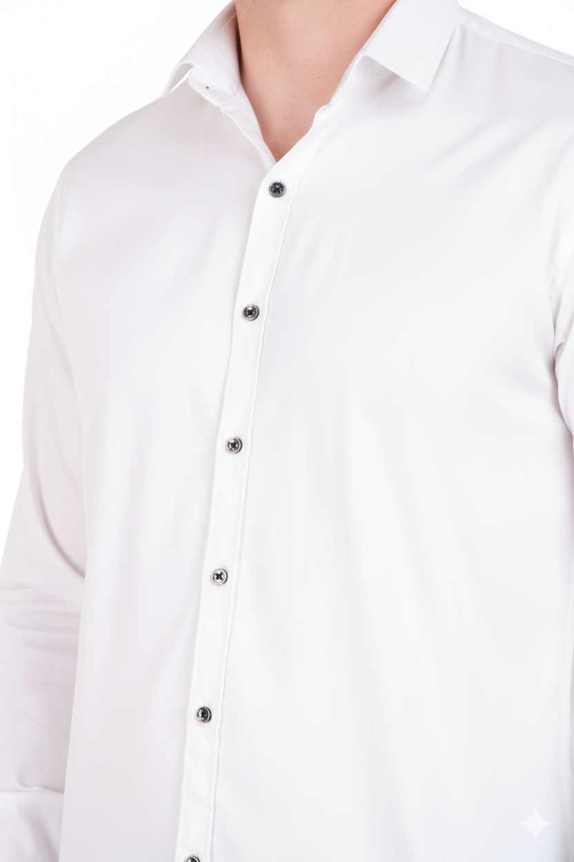 Men's Plain Pearl White Satin Shirt