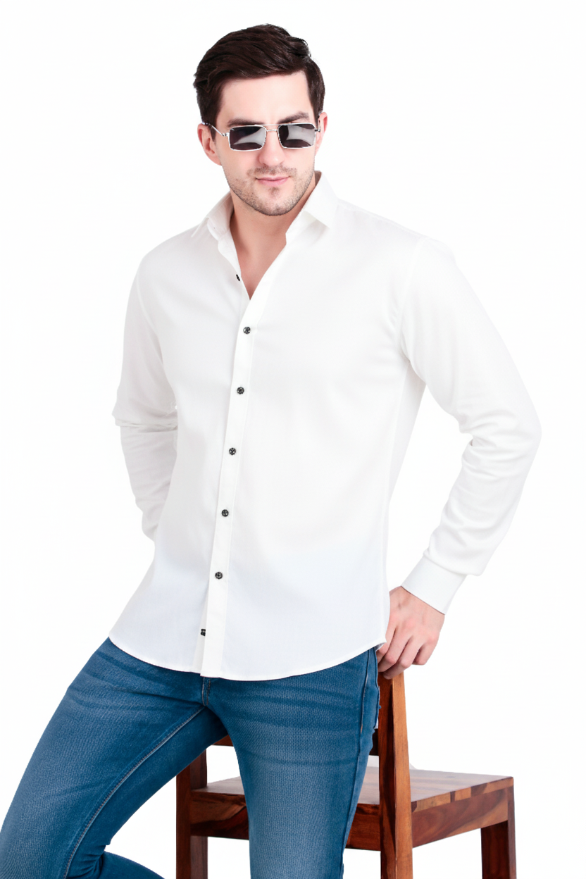 Men's Plain Pearl White Satin Shirt