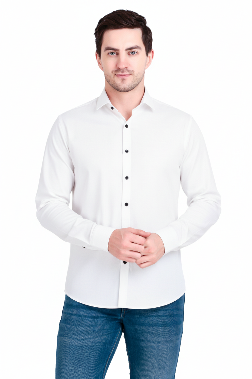 Men's Plain Pearl White Satin Shirt