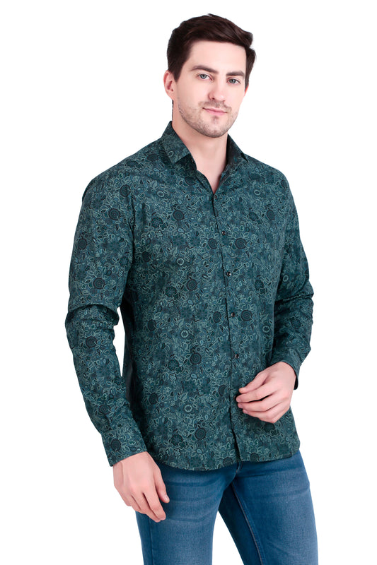 Regular Fit Green Floral Satin Shirt