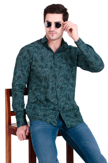 Regular Fit Green Floral Satin Shirt