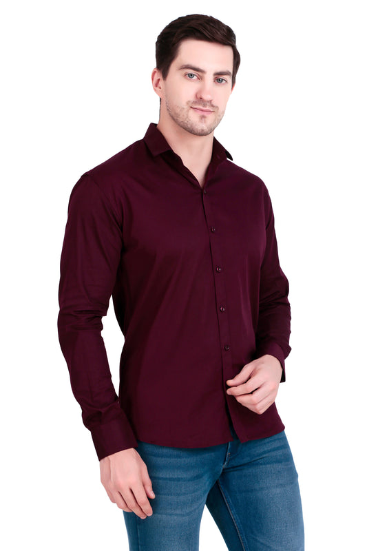 Men's Plain Maroon Satin Lycra Shirt