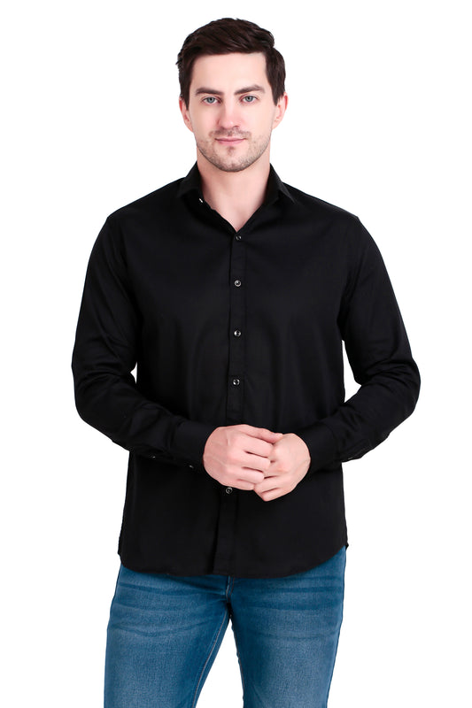 Men's Plain Zed Black Satin Lycra Shirt