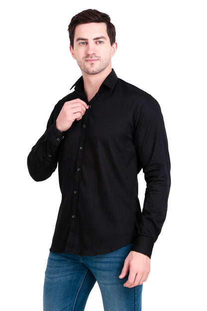 Men's Plain Zed Black Satin Lycra Shirt