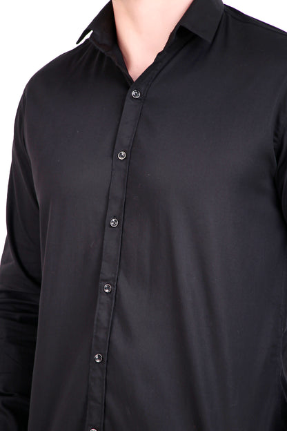 Men's Plain Zed Black Satin Lycra Shirt