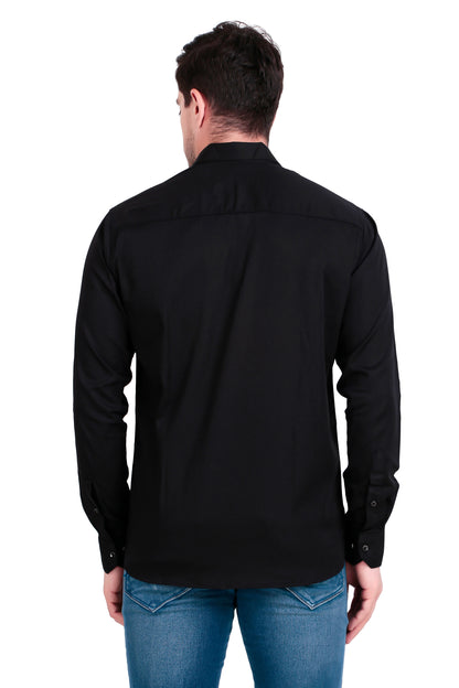 Men's Plain Zed Black Satin Lycra Shirt