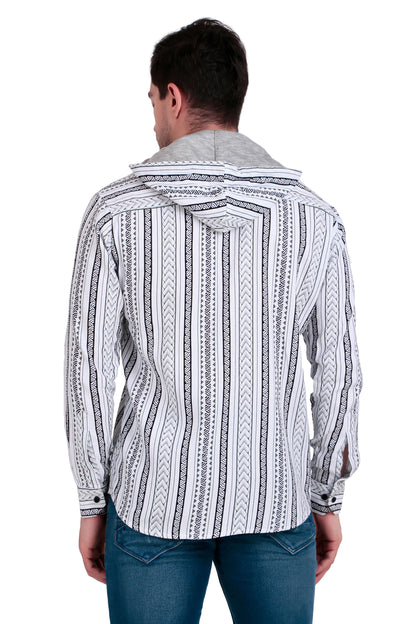 Men's marble white Cotton Striped Shirt With Detachable Hoodie