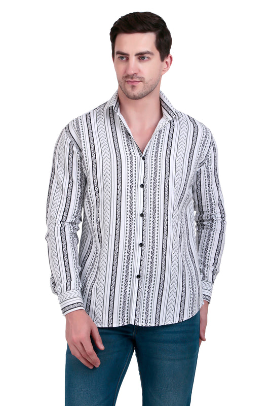 Men's marble white Cotton Striped Shirt With Detachable Hoodie