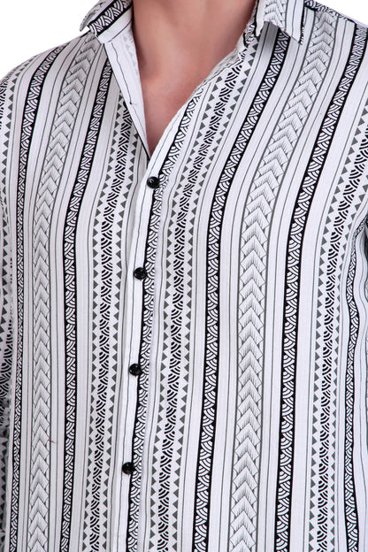 Men's marble white Cotton Striped Shirt With Detachable Hoodie