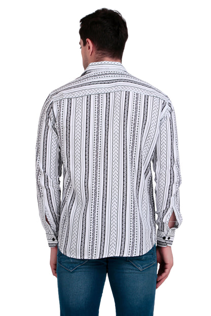Men's marble white Cotton Striped Shirt With Detachable Hoodie