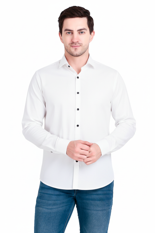 Men's Plain Pearl White Satin Shirt